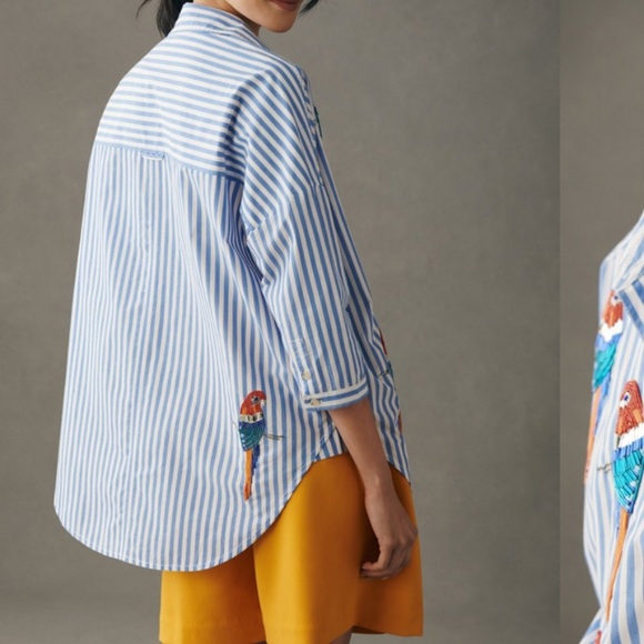 Anthropologie Maeve parrot sequin button down shirt xs/s - Picture 4 of 10